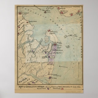 Póster Mapa de Charleston Harbor
