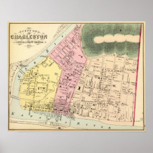 Póster Mapa de Charleston, Virgínia Ocidental