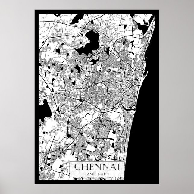 Poster Mapa de Chennai Tamil Nadu (Frente)