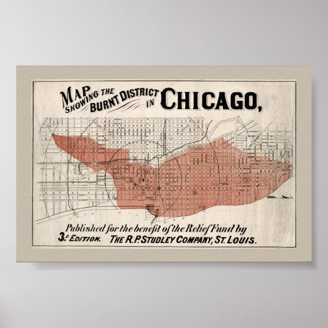 Poster Mapa de Chicago de 1871 após incêndio Restaurado (Frente)
