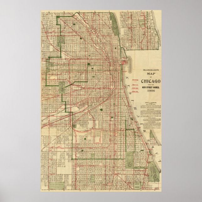Póster Mapa de Chicago de Blanchard (Frente)
