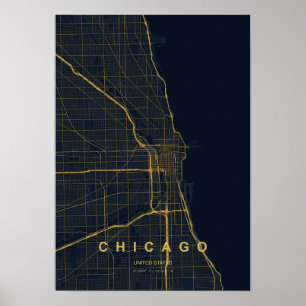 Poster Mapa de Chicago Illinois Estilizado Arte Moderna