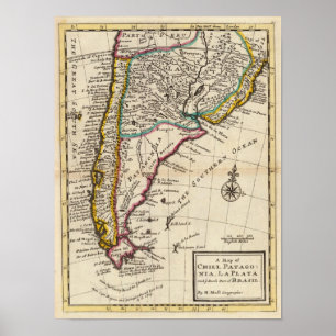 Póster Mapa de Chili, Patagônia, La Plata