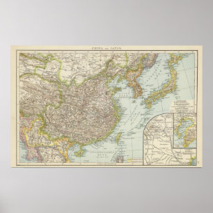 Poster Mapa de China e de Japão