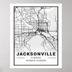 Poster Mapa de Cidade Viagem da Jacksonville Florida USA