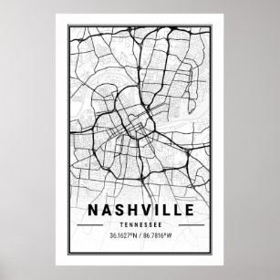 Poster Mapa de Cidade Viagem do Tennessee nos EUA