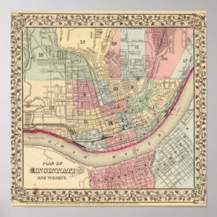 Póster Mapa de Cincinnati por Mitchell