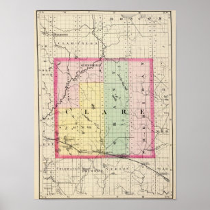 Póster Mapa de Clare County, Michigan