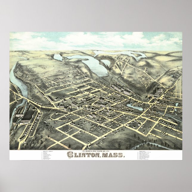 Póster Mapa de Clinton, Massachusetts, de 1876 (Frente)