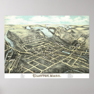Póster Mapa de Clinton, Massachusetts desde 1876