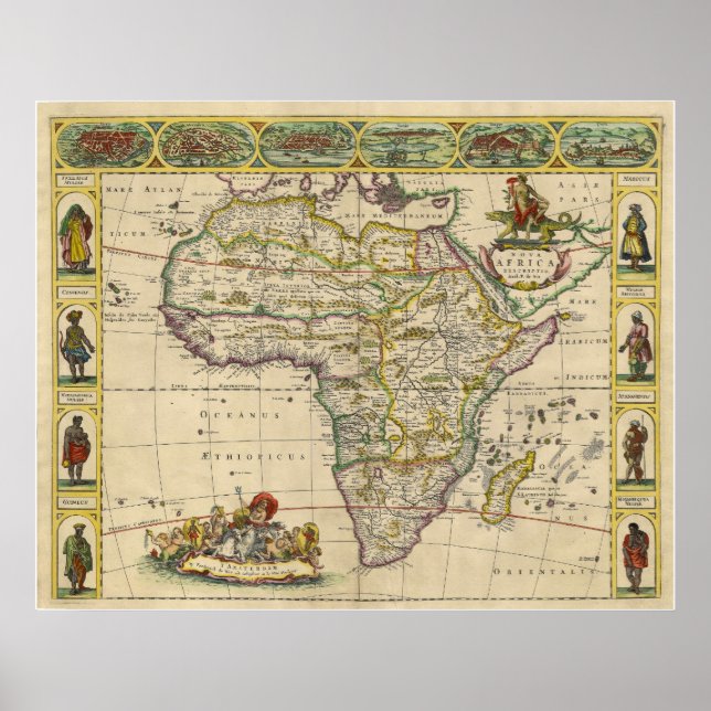 Poster Mapa de cobre gravado na África continental em 166 (Frente)