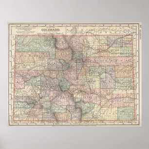 Poster Mapa de Colorado com cidades e condados (1891)