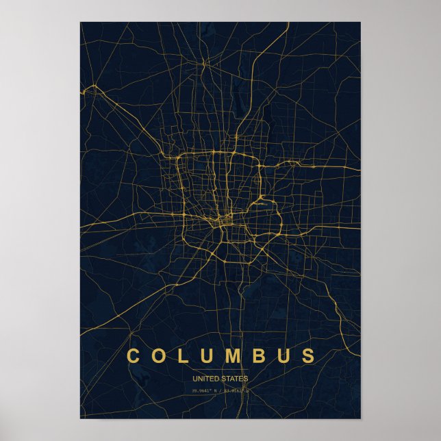 Poster Mapa de Columbus Ohio Estilizado | Destaque Modern (Frente)