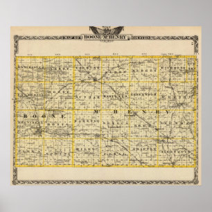 Póster Mapa de condados de Boone e de McHenry