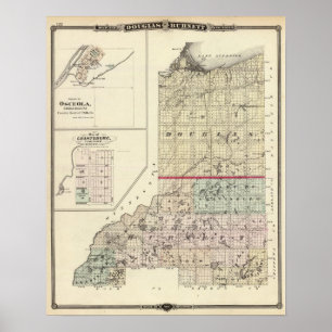 Póster Mapa de condados de Douglas e de Burnett