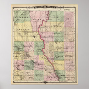 Póster Mapa de condados de Juneau e de Adams