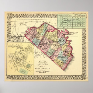 Poster Mapa de condados de Morgan, de Berkeley, e de