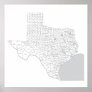 Poster Mapa de condados do Texas com nomes de condados