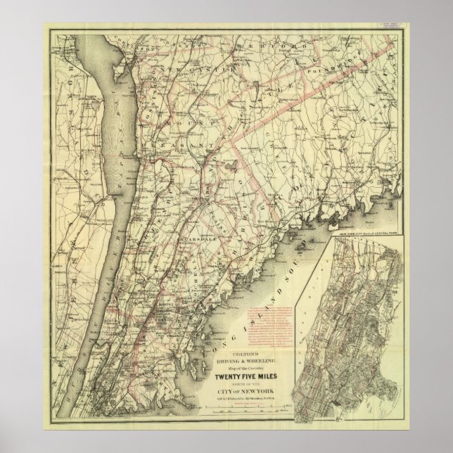 Póster Mapa de Condução e Rodas de Colton dos EUA 2 (Frente)