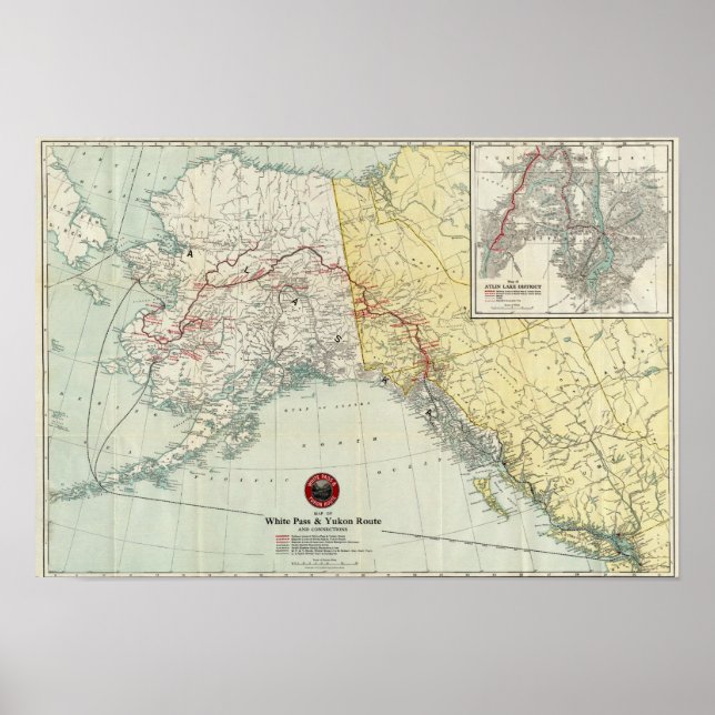 Poster Mapa De Conexões E Rotas Do Yukon E Passe Branco (Frente)