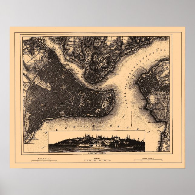 Póster Mapa de Constantiópolis Istambul, cerca de 1890 -  (Frente)