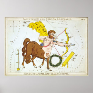 Poster Mapa de constelação de Sagittarius Vintage (1825)