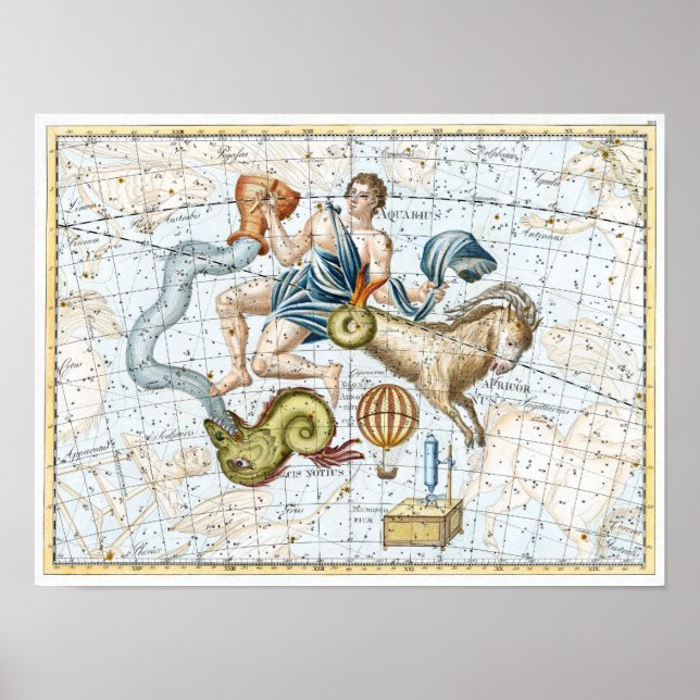 Poster Mapa de Constelações Celestes Vintage (Frente)