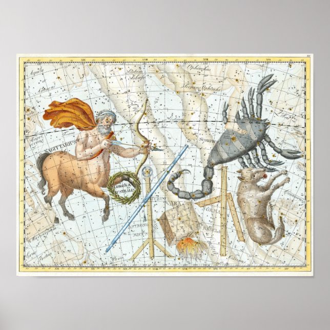 Poster Mapa de Constelações Celestiais Vintage (Frente)