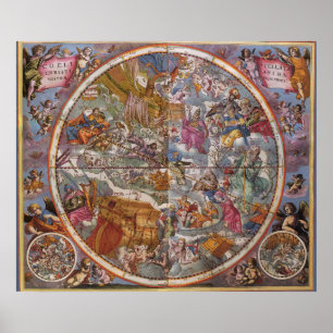 Póster Mapa de constelações cristãs, céus do sul