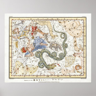 Poster Mapa de Constelações da Astronomia Vintage