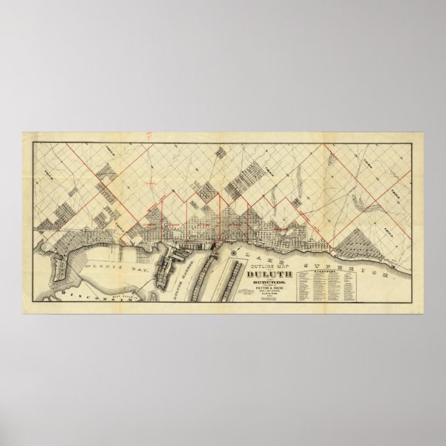 Poster Mapa de Contorno de Duluth e Suburbs (Frente)