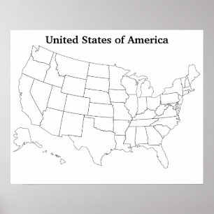 Poster Mapa de Contorno em Branco dos Estados Unidos Pers