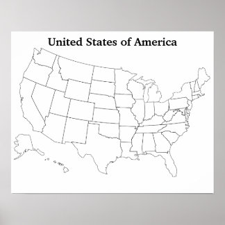 Poster Mapa de Contorno em Branco dos Estados Unidos Pers