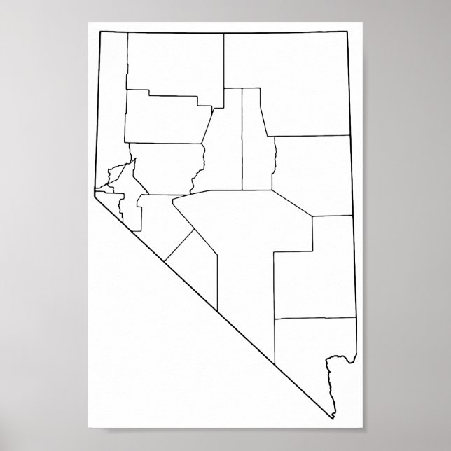 Poster Mapa de Contornos de Vazios de condados de Nevada (Frente)