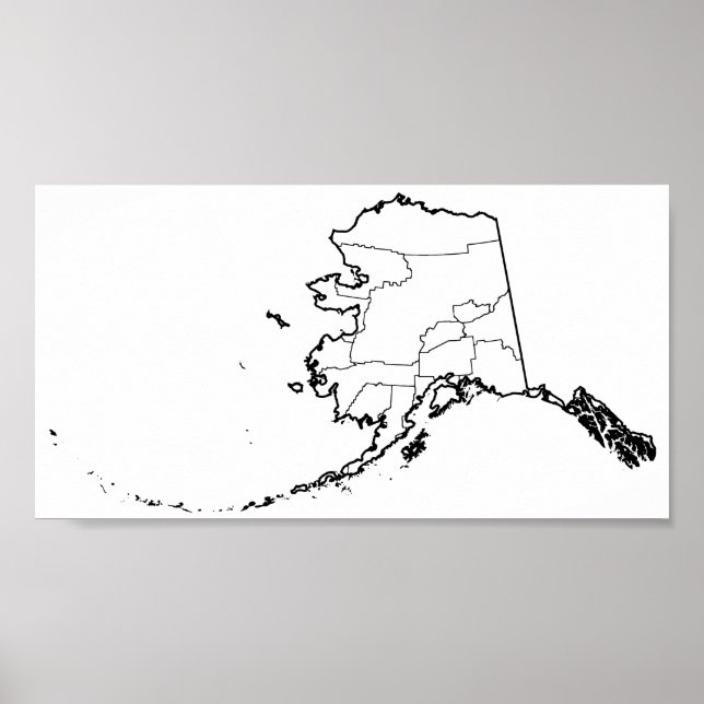 Póster Mapa de Contornos de Vazios do Alaska Boroughs (Frente)