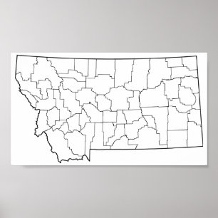 Póster Mapa de Contornos de Vazios dos condados de Montan