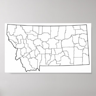 Póster Mapa de Contornos de Vazios dos condados de Montan