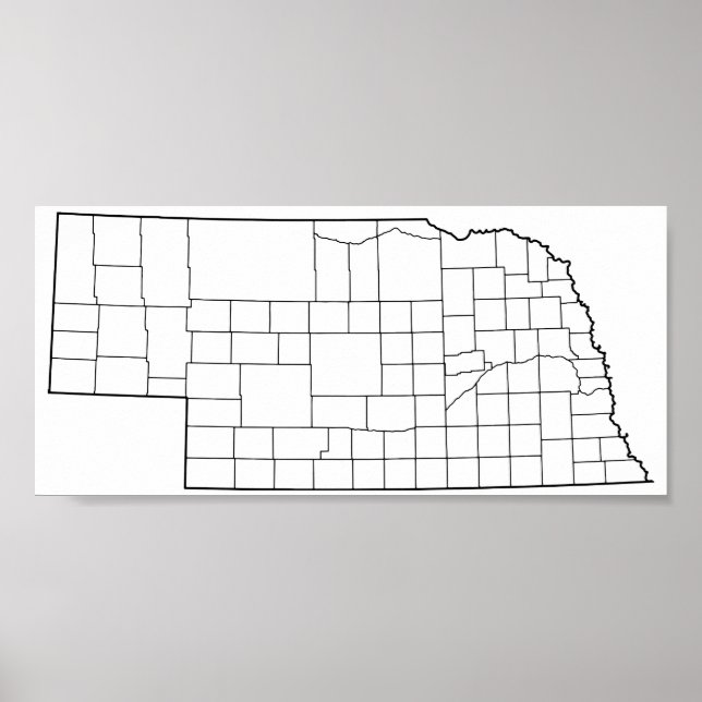 Póster Mapa de Contornos de Vazios dos condados do Nebras (Frente)