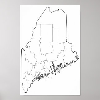 Póster Mapa de Contornos de Vazios dos condados Maine