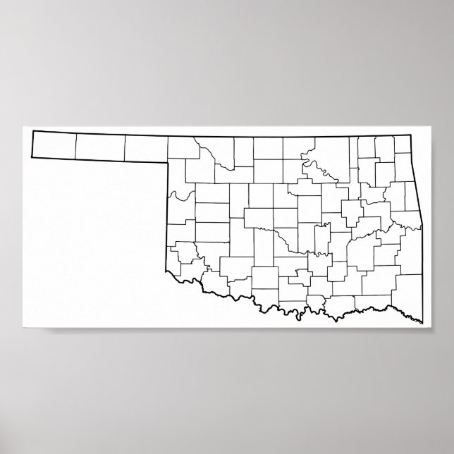 Póster Mapa de Contornos do Vazio de Condados de Oklahoma (Frente)