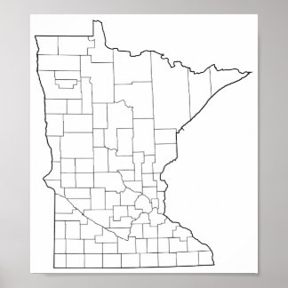 Póster Mapa de Contornos do Vazio de Condados do Minnesot