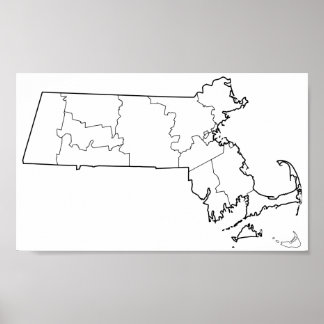 Póster Mapa de Contornos do Vazio dos condados de Massach