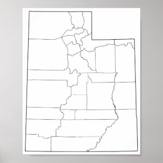 Póster Mapa de Contornos do Vazio dos condados de Utah
