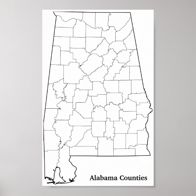 Póster Mapa de Contornos do Vazio dos condados do Alabama (Frente)