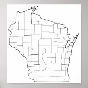 Poster Mapa de Contornos do Vazio dos condados do Wiscons