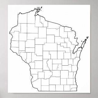Poster Mapa de Contornos do Vazio dos condados do Wiscons