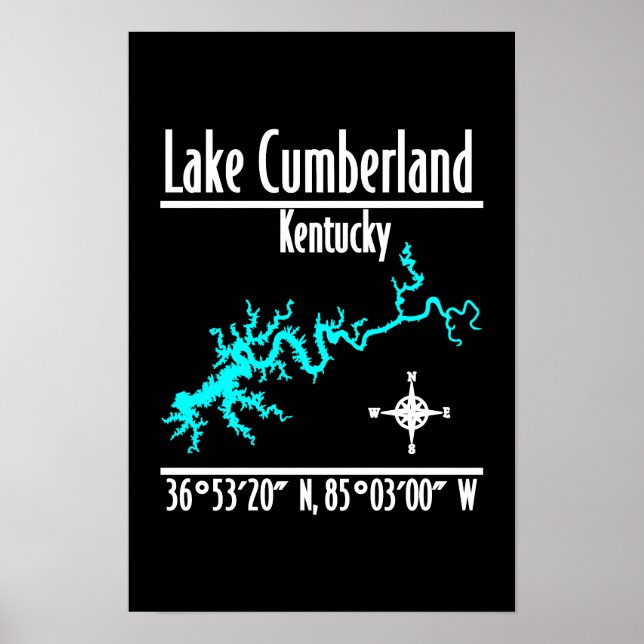 Poster Mapa de Coordenadas da Margem do Lago Cumberland K (Frente)