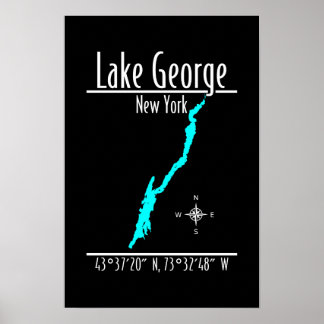 Poster Mapa de Coordenadas da Margem do Lago George Nova