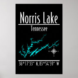 Poster Mapa de Coordenadas da Margem do Lago Norris Tenne