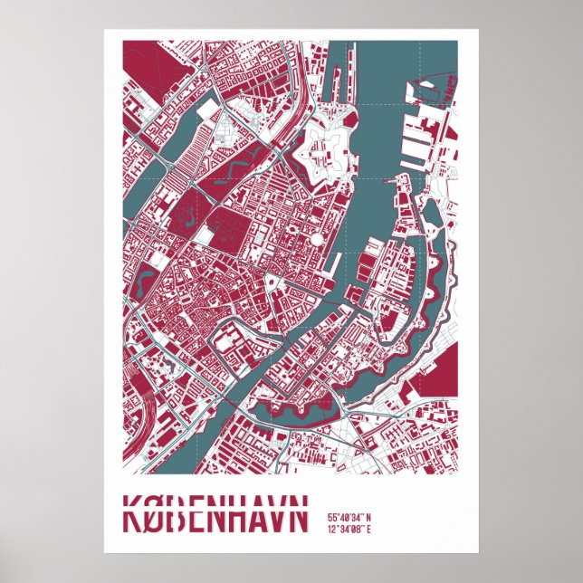 Póster Mapa de Copenhaga RB (Frente)